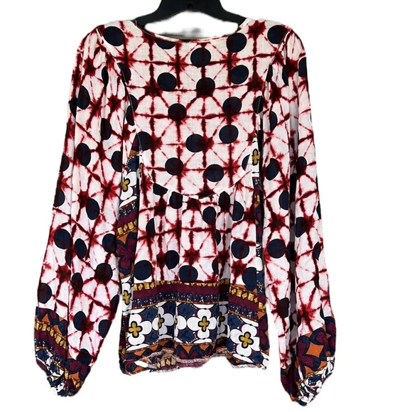 Solitaire Mixed Floral Boho Polkadot Bleached Babydoll Blouse XL - Picture 5 of 9